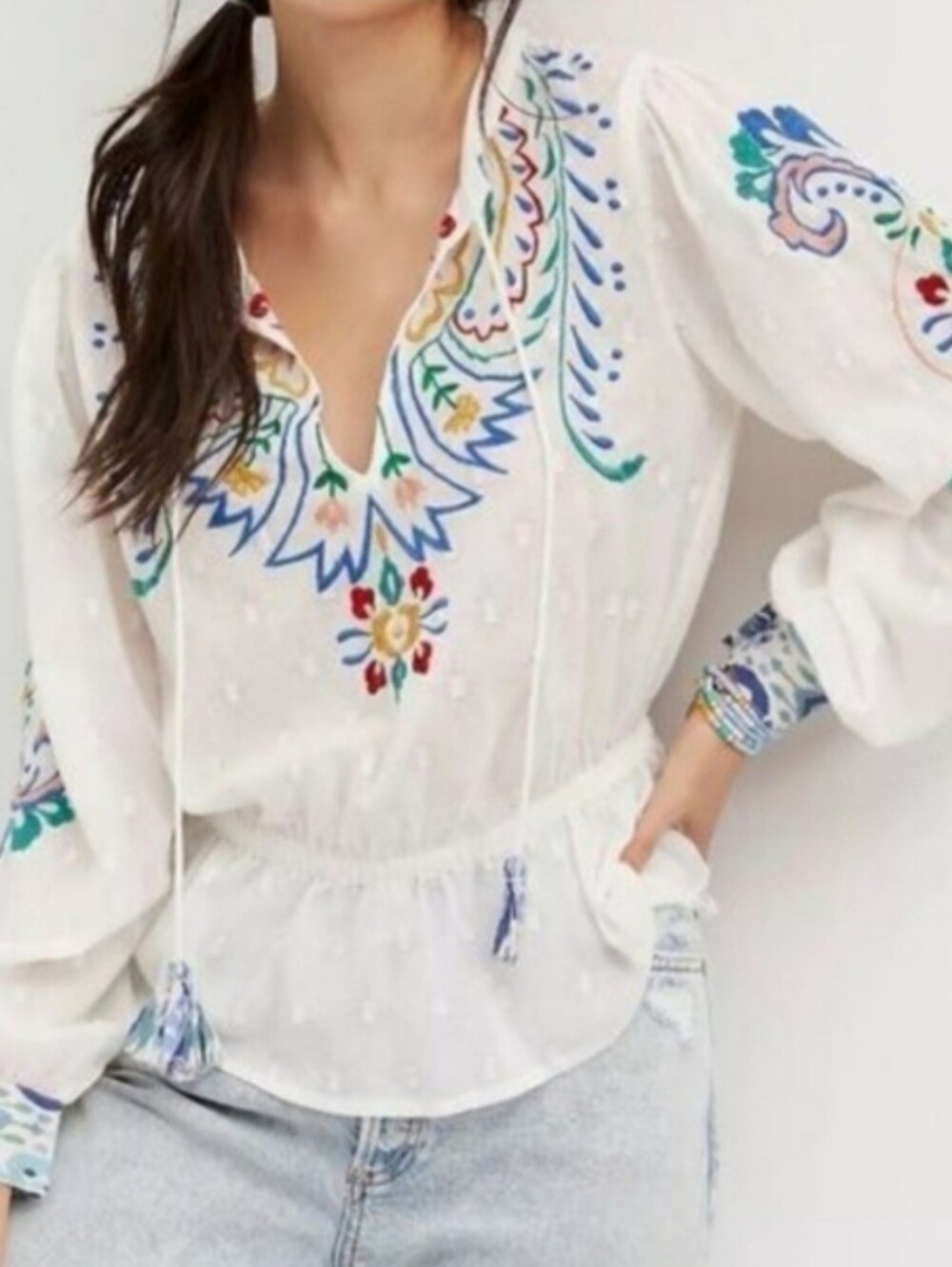 Boho Embroidered White Peasant Forever Thst Girl Johnny Was Top M L